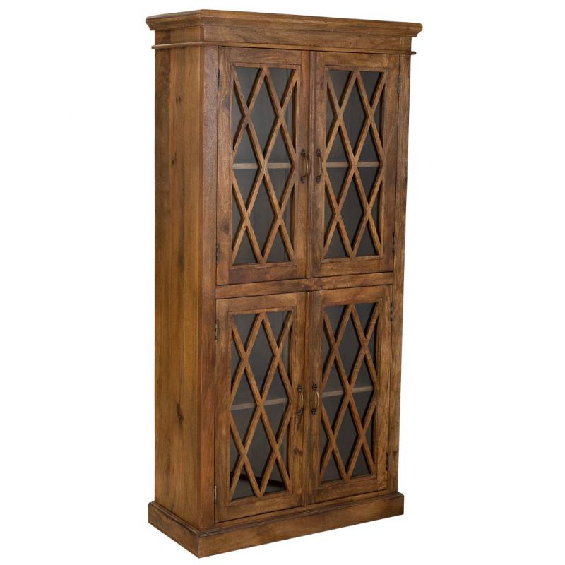 HANDMADE FINISHED WOOD AND GLASS DISPLAY CABINET WITH 2 DOORS BROWN