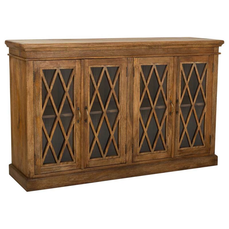HANDMADE FINISHED WOOD AND GLASS SIDEBOARD WITH 4 DOORS BROWN