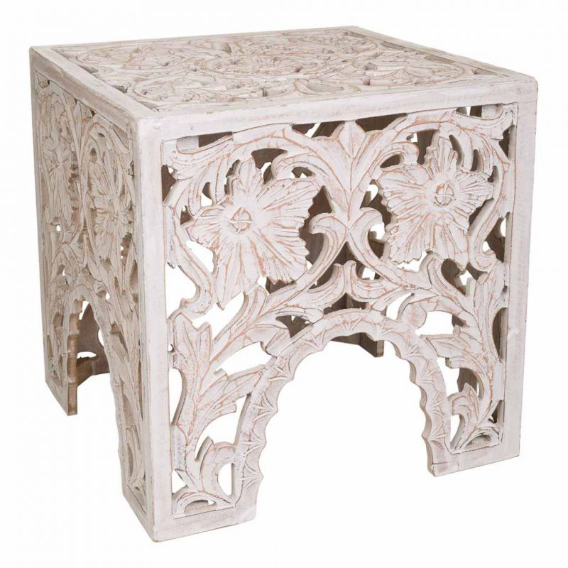 WHITE CARVED WOOD COFFEE TABLE HANDMADE FINISH