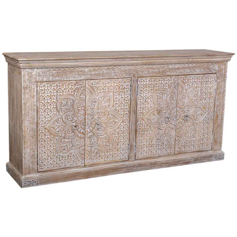 HANDMADE FINISH WOODEN SIDEBOARD WITH 4 WHITE DOORS