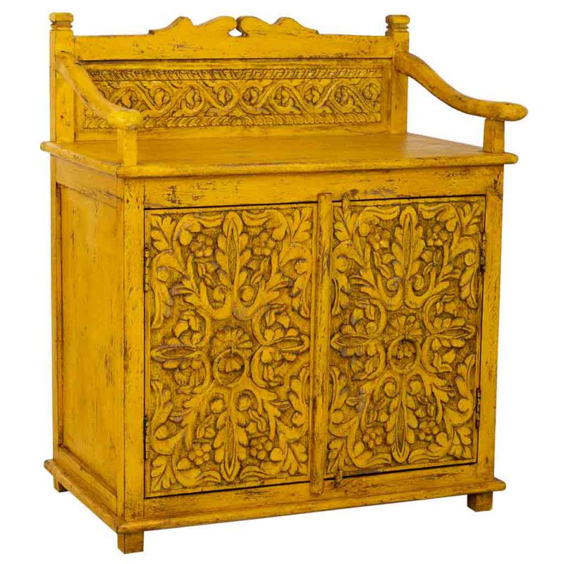 HANDMADE FINISHED WOODEN SIDEBOARD WITH 2 DOORS YELLOW