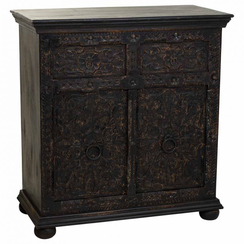 ARTSANAL FINISH WOODEN SIDEBOARD WITH 2 DRAWERS AND 2 DOORS BLACK