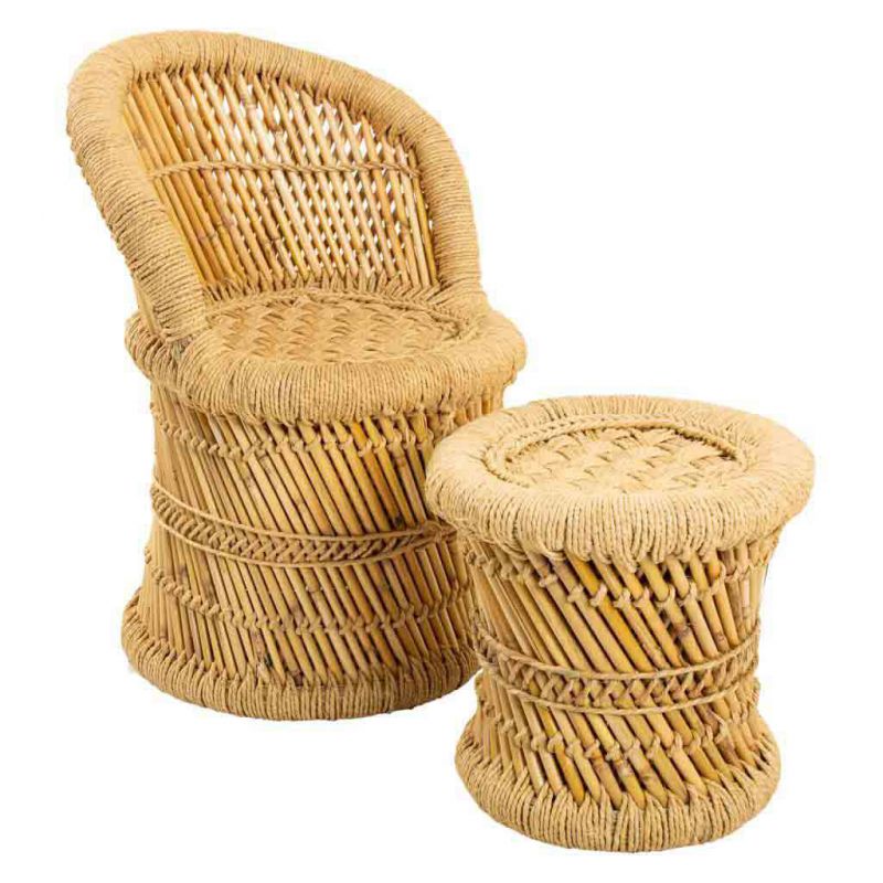 NATURAL ROPE CHILD'S ARMCHAIR AND STOOL SET