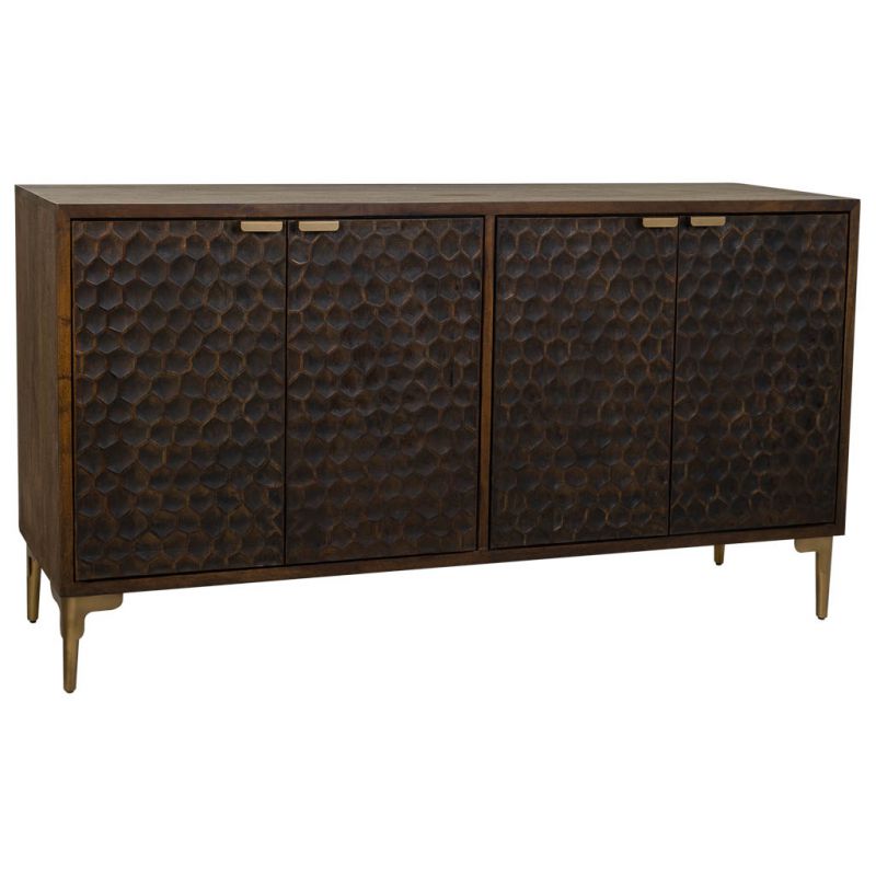 WOODEN AND METAL SIDEBOARD WITH 4 BROWN DOORS