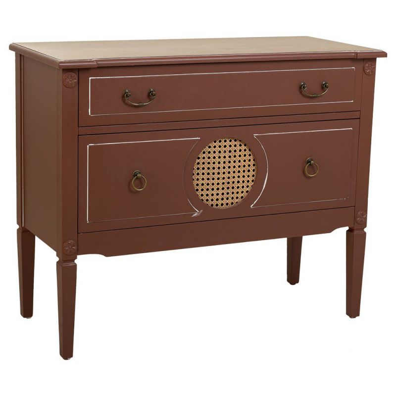 WOODEN AND RATTAN CHEST WITH D2 BROWN DRAWERS