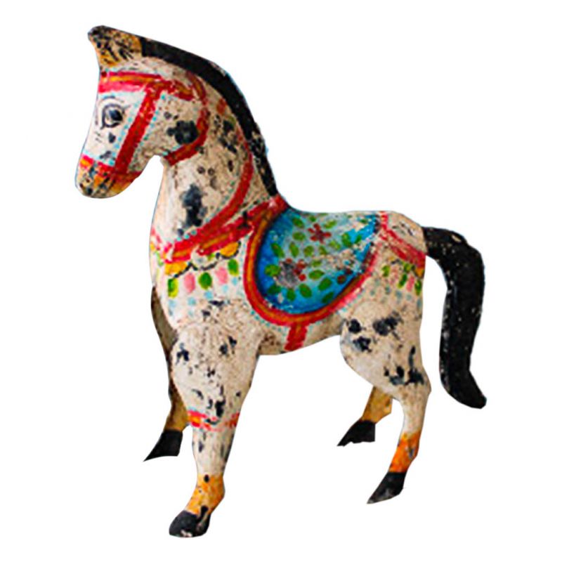 ARTISAN PAINTED METAL DECO HORSE AGED WHITE