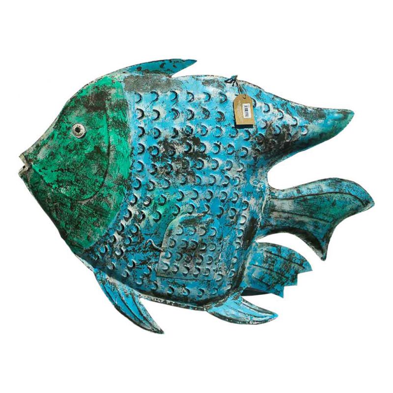 BLUE ANTIQUE METAL CANDLE HOLDER FISH