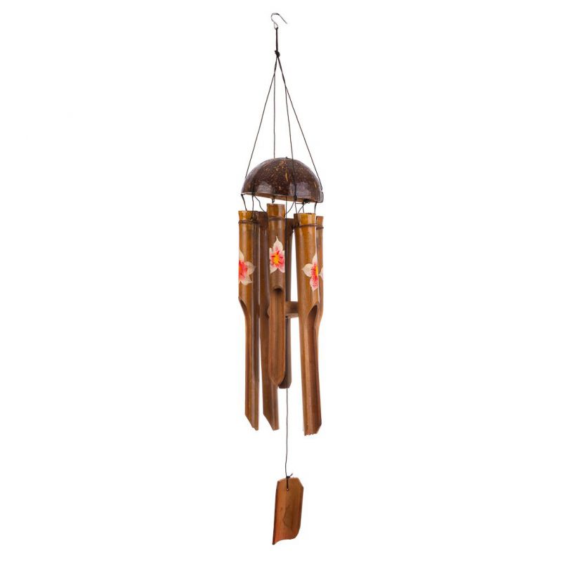 WINDCHIME BAMBOO NATURAL W/FLOWER PAINTING. BAMBOO HEIGHT 30CM