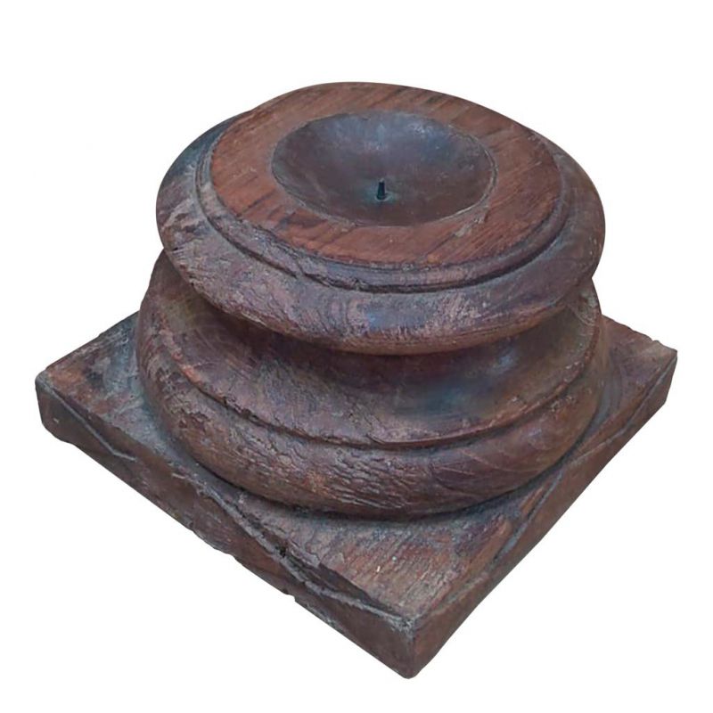 BROWN WOODEN CANDLE HOLDER HANDMADE FINISH