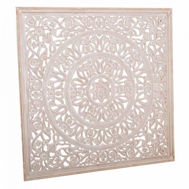 WHITE SQUARE CARVED WOOD WALL PANEL HANDMADE FINISH