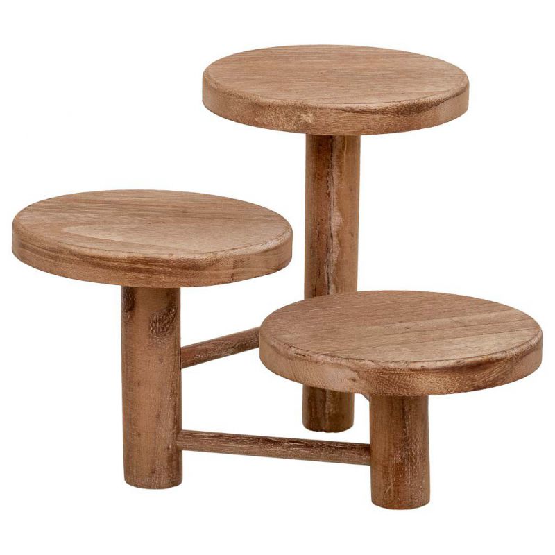 WOODEN SUPPORT FOR 3 BROWN POTS