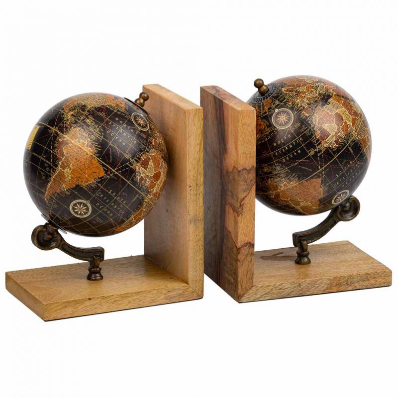 PLASTIC GLOBE BOOKEND ON BROWN HANDLE BASE
