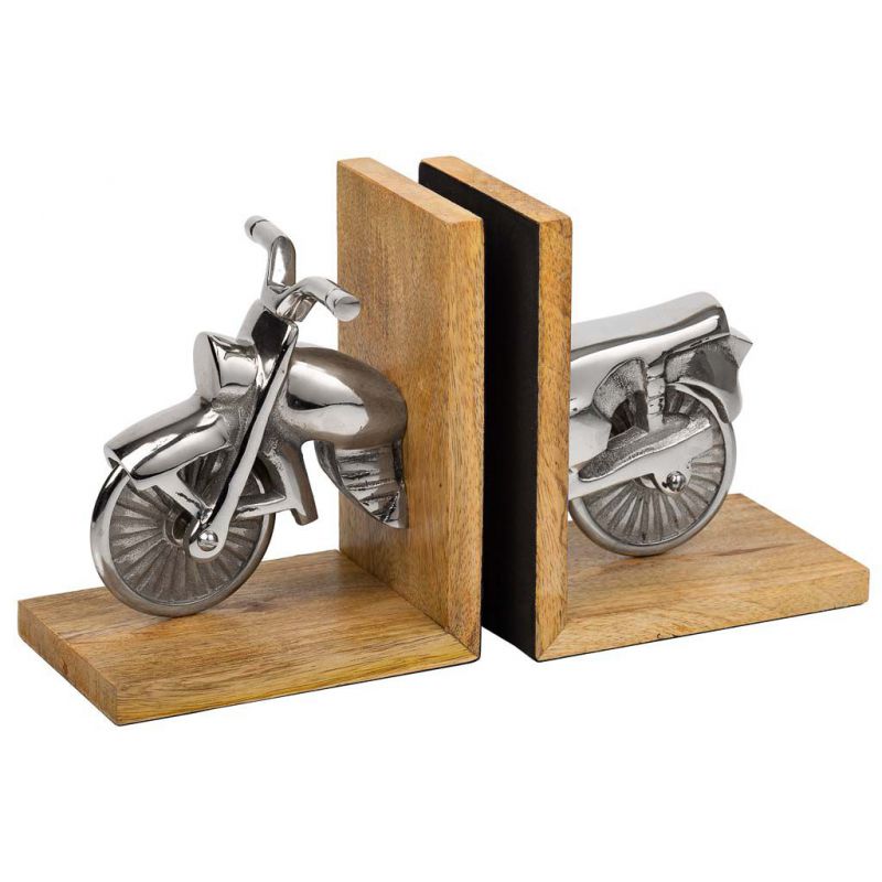WOODEN AND SILVER ALUMINUM BOOKENDS