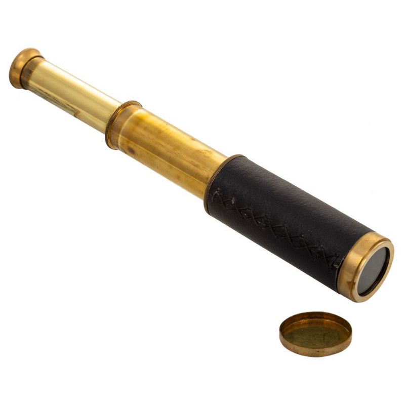 TELESCOPE FINISHED IN BRASS METAL AND LEATHER IN GOLD AND BLACK