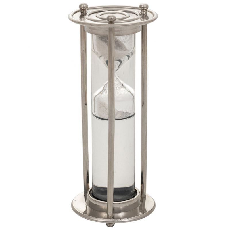 WATER CLOCK WITH ALUMINUM BASE, GLASS CONTAINER FINISHED IN SILVER