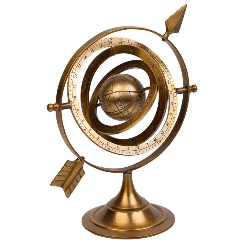 GOLD AND BROWN BRASS METAL ASTROLOGICAL SPHERE