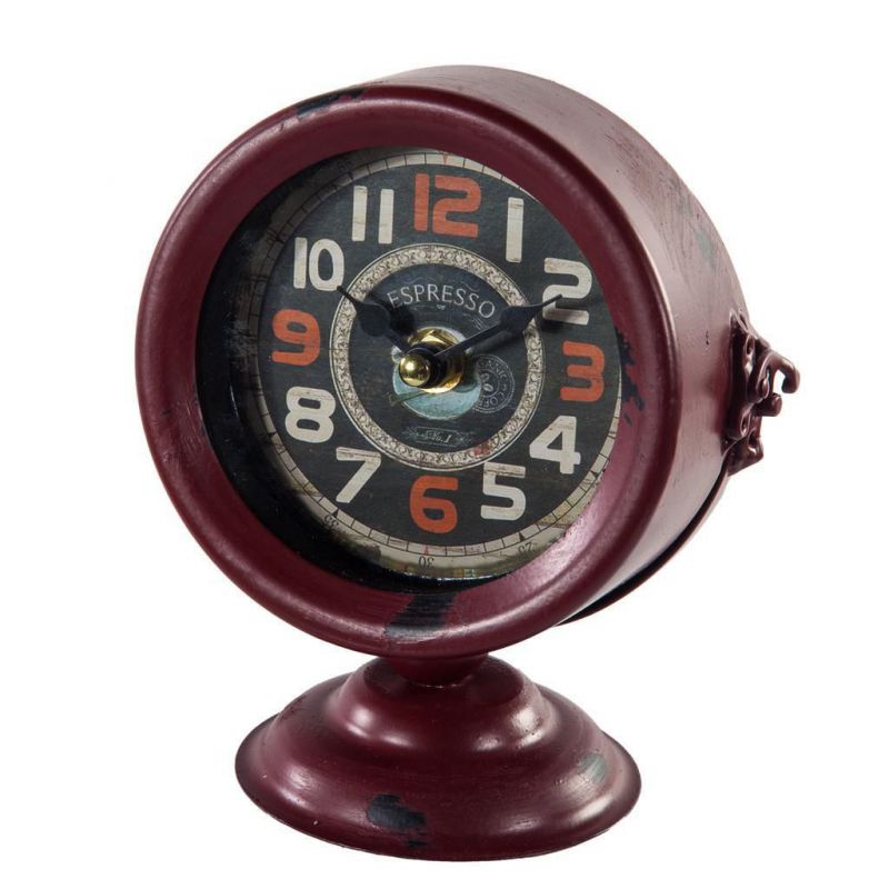 WROUGHT TABLE CLOCK IN AGED RED