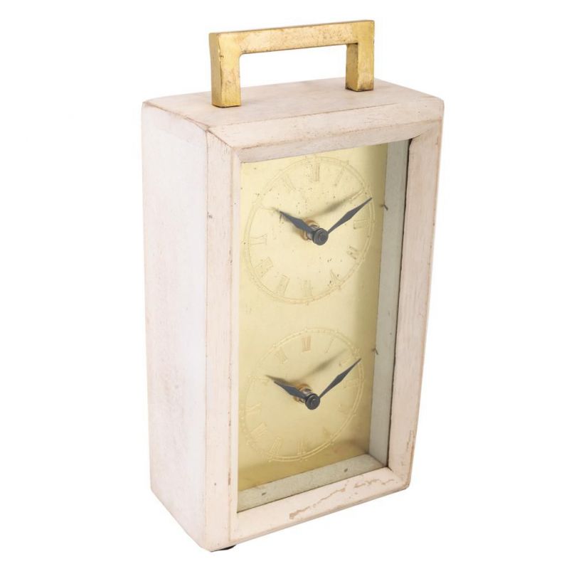 WOODEN TALL CLOCK WITH TWIN DIAL