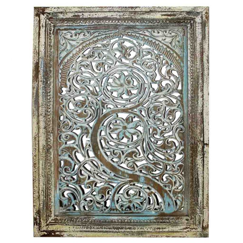 CARVED WOOD PANEL ARTISAN AGED BROWN FINISH