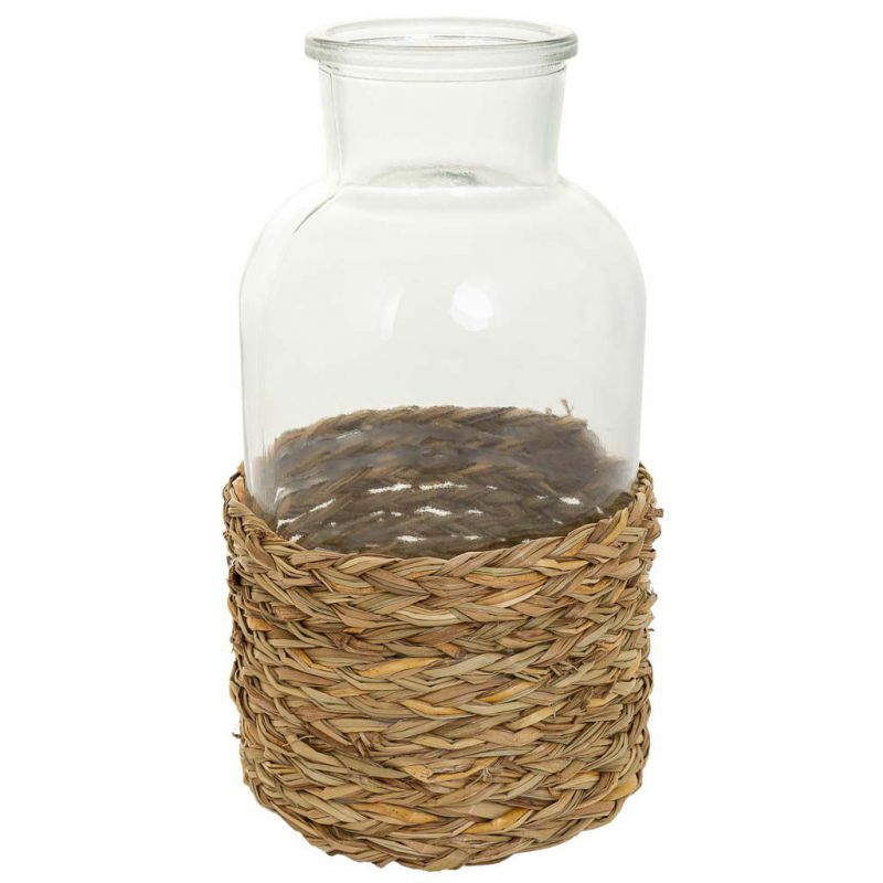 GLASS VASE AND BROWN PAPER ROPE