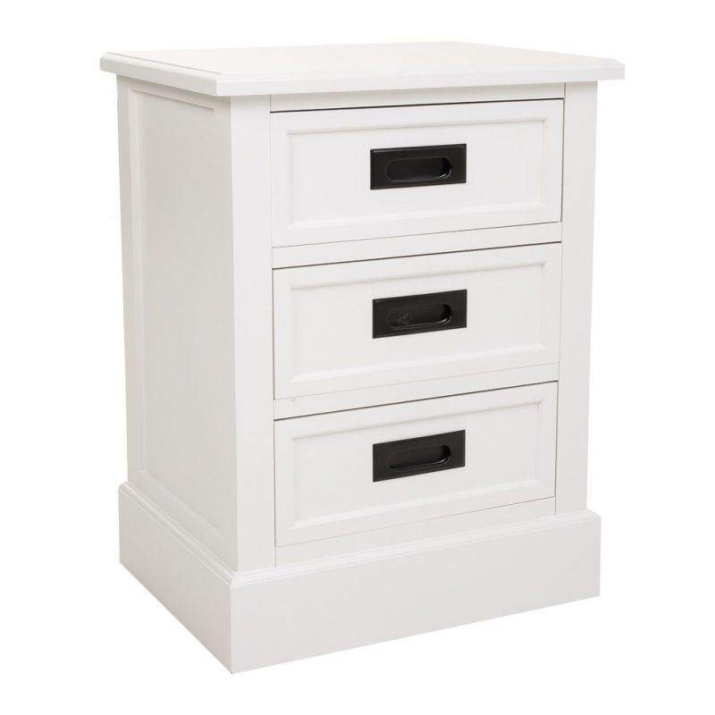 WHITE WOOD 3 DRAWERS BEDSIDE