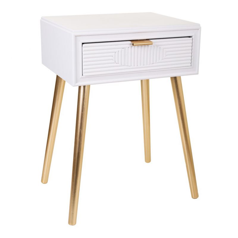 WHITE AND GOLD WOOD BEDSIDE