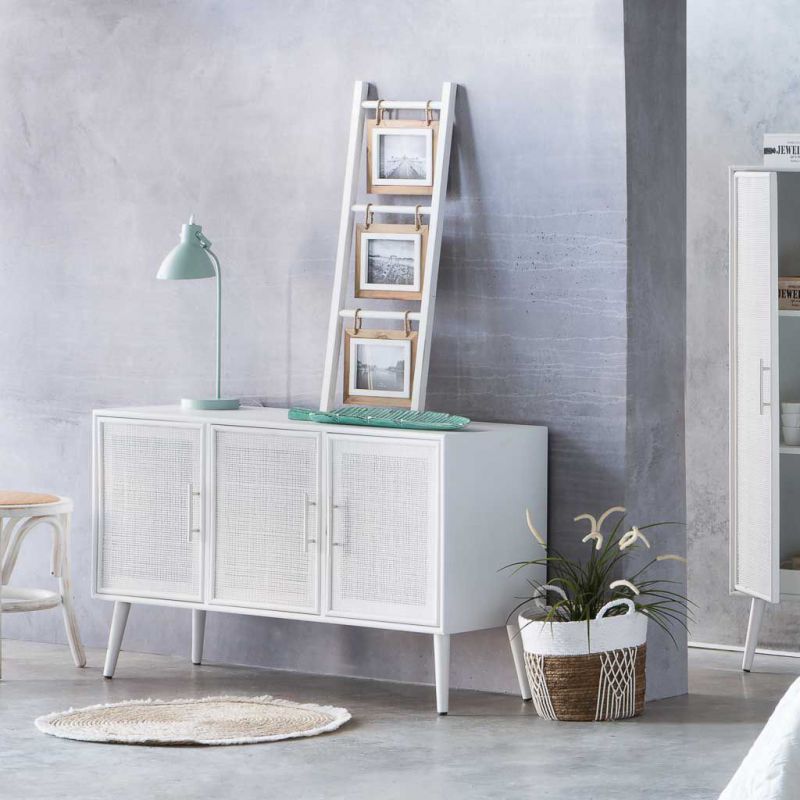 WHITE WOOD AND BAMBOO SIDEBOARD