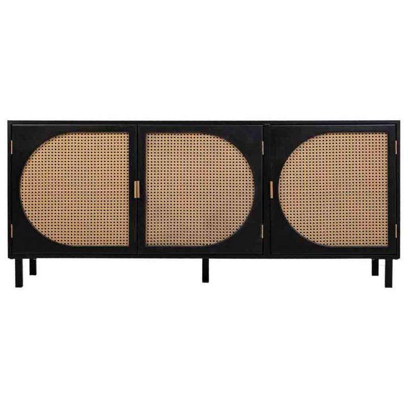 BLACK WOODEN SIDEBOARD WITH RATTAN