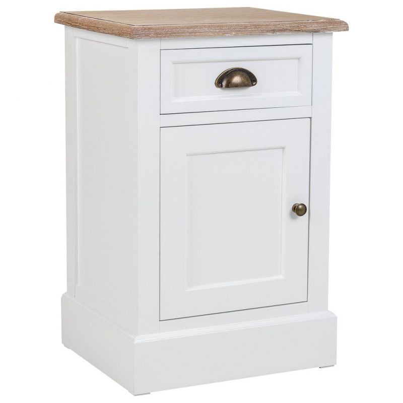 WHITE WOODEN TABLE WITH 1 DRAWER AND 1 DOOR