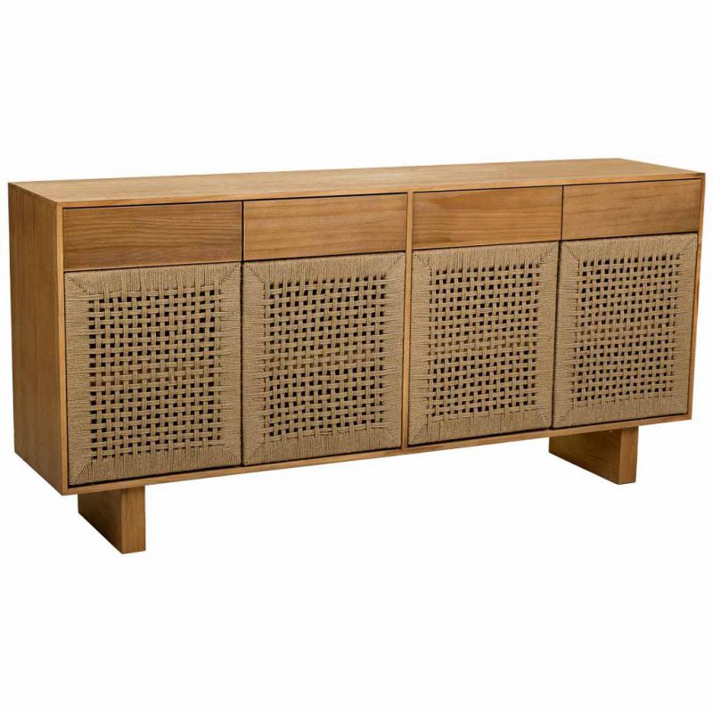 WOODEN AND BRAIDED ROPE SIDEBOARD WITH 4 DOORS AND 4 DRAWERS BROWN