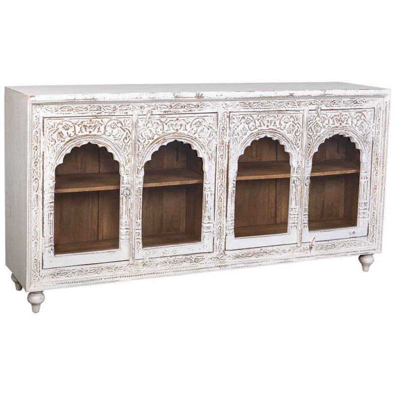 HANDMADE FINISHED WOOD AND GLASS SIDEBOARD WITH 4 DOORS WHITE