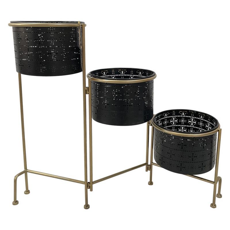 METAL PLANTER POT FOR 3 WITH BLACK METAL STAND