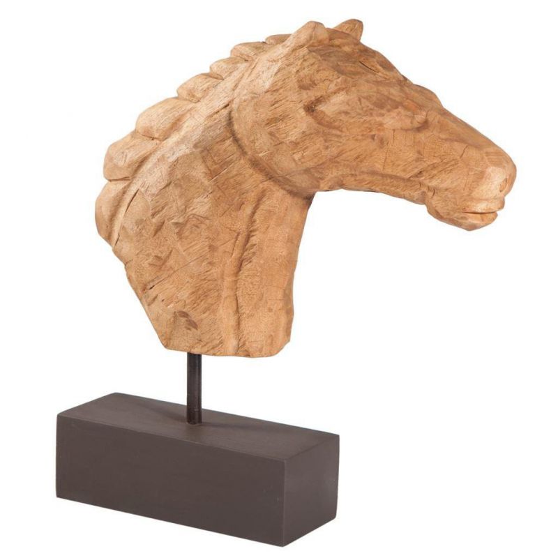 WOODEN HORSE HEAD FIGURE WITH STAND
