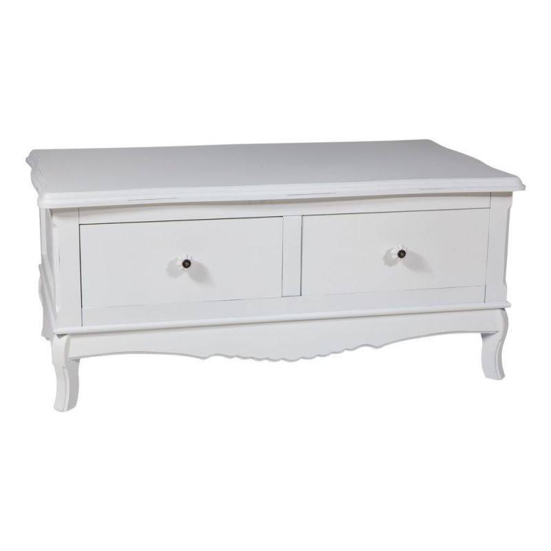 WHITE WOOD TELEVISION CABINET 2 DRAWERS