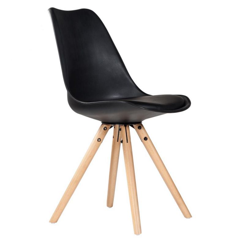 BLACK POLYPROPYLENE CHAIR WITH LEATHER CUSHION AND WOOD LEGS