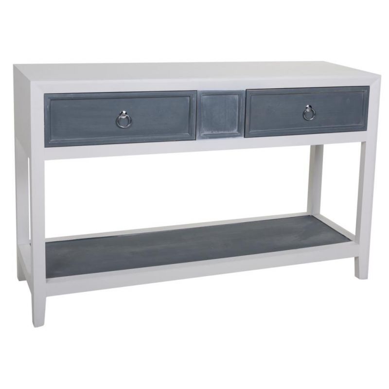 WHITE AND GRAY WOODEN RECEIVER WITH 2 DRAWERS