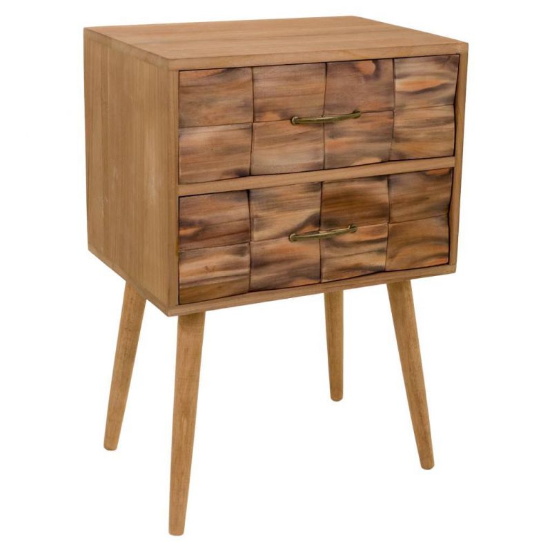 2 DRAWERS WOOD BEDSIDE TABLE