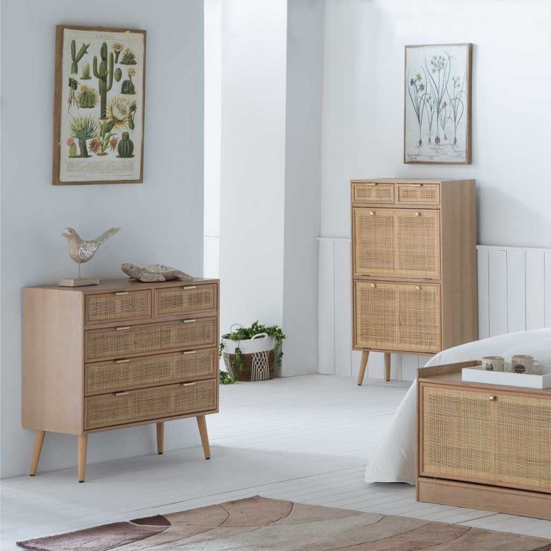 WOODEN CHEST AND GRID WITH 5 DRAWERS