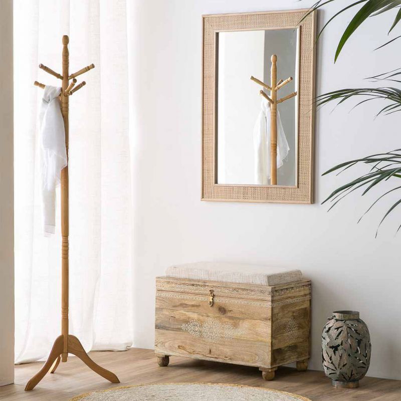 WOOD AND BAMBOO GRATE MIRROR