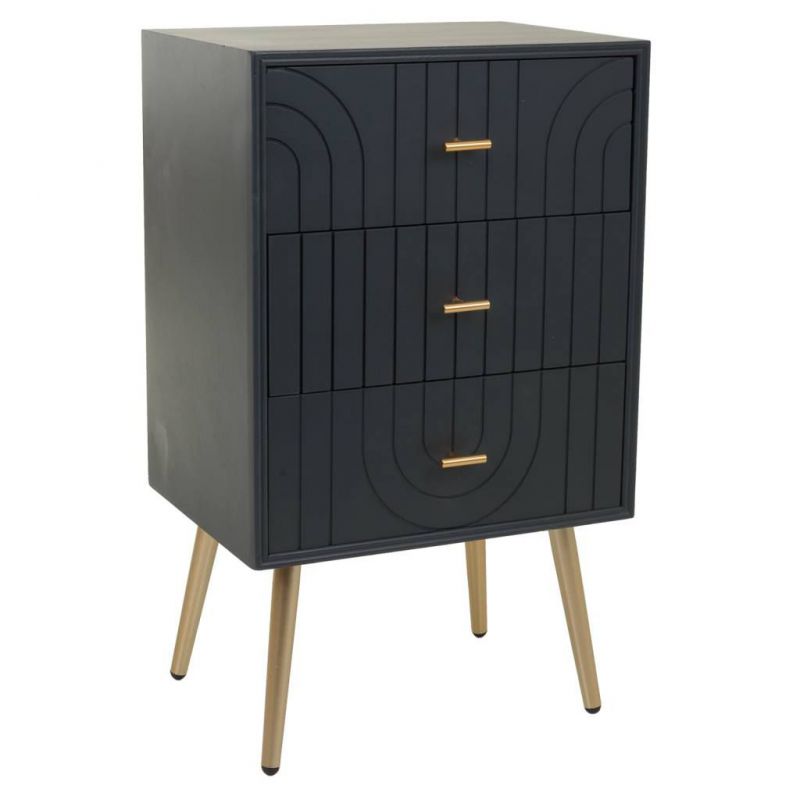 3 DRAWERS WOOD AND METAL BEDSIDE TABLE
