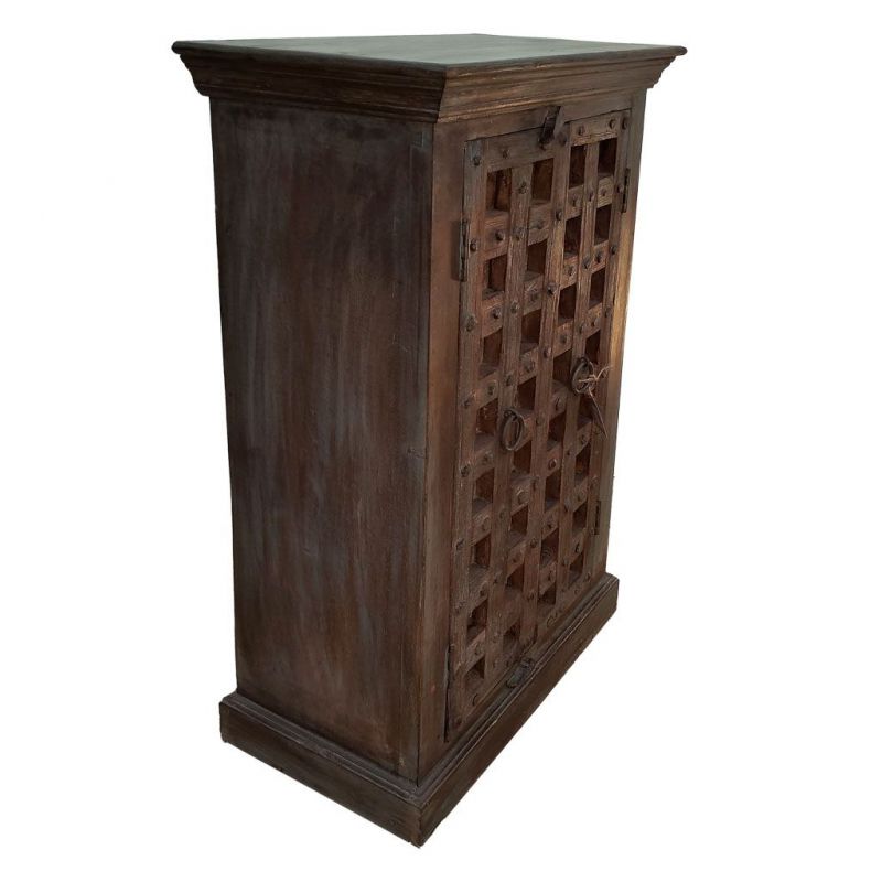 WOODEN AND METAL CABINET BROWN HANDMADE FINISH