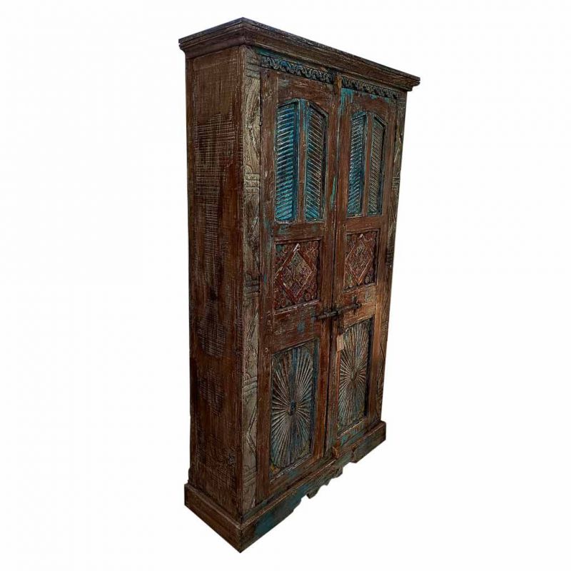WOODEN AND METAL CABINET BROWN HANDMADE FINISH