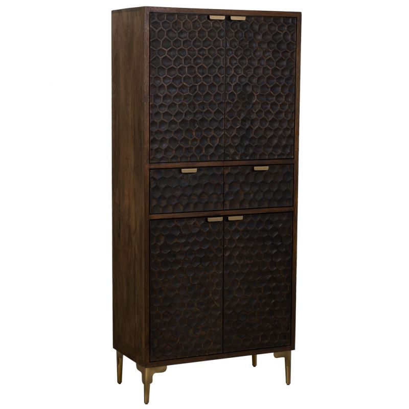 WOODEN AND METAL CABINET WITH 4 DOORS AND 4 BROWN DRAWERS