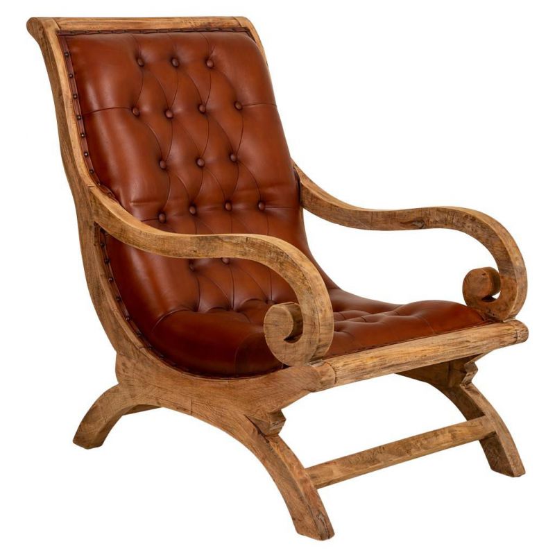 WOOD AND LEATHER ARMCHAIR