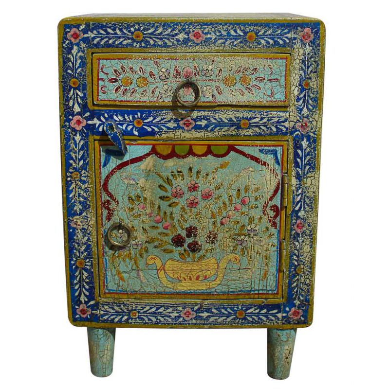 GREEN ARTISAN PAINTED WOODEN TABLE