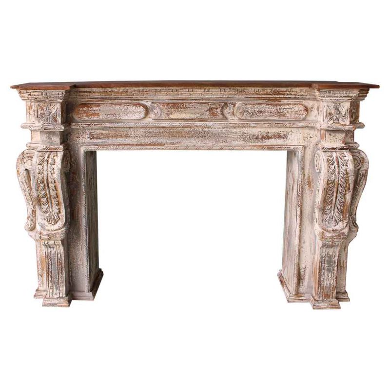 CARVED WOODEN HALL ARTISAN ANTIQUE WHITE FINISH
