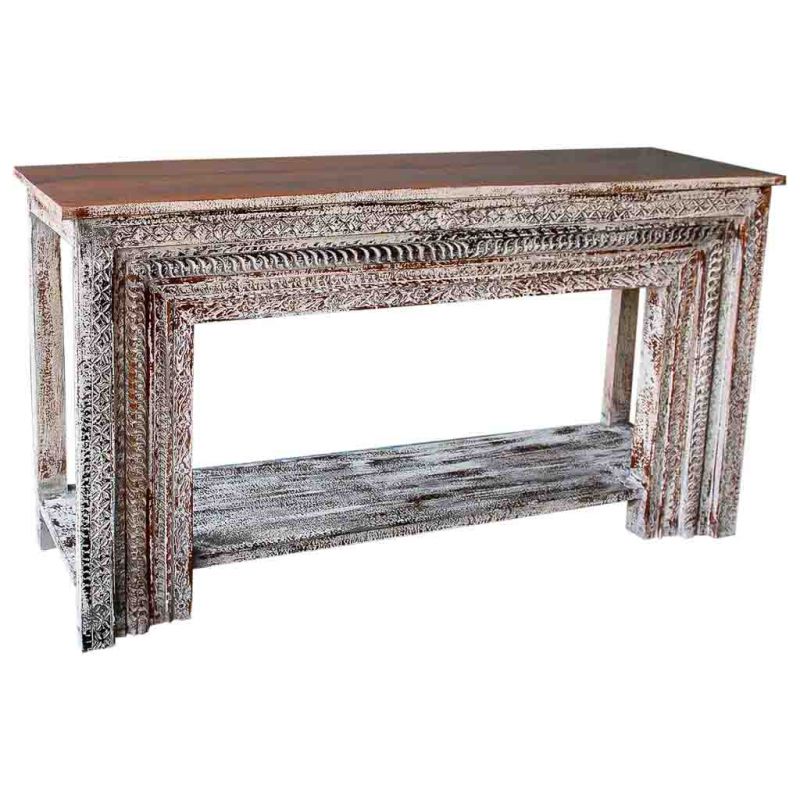 CARVED WOODEN HALL ARTISAN ANTIQUE BROWN FINISH
