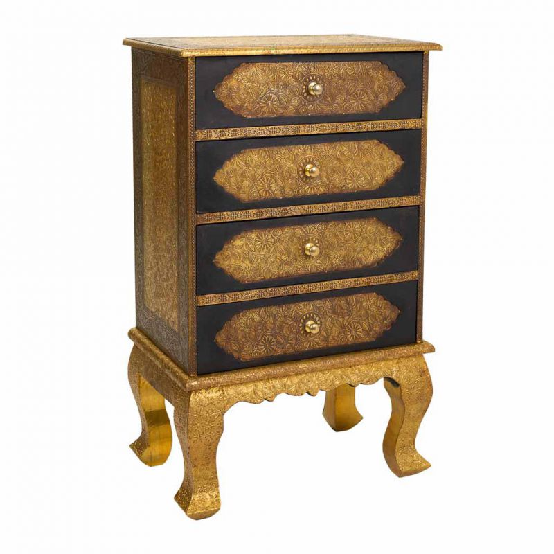 FOUR DRAWERS BEDSIDE BRASS WORK