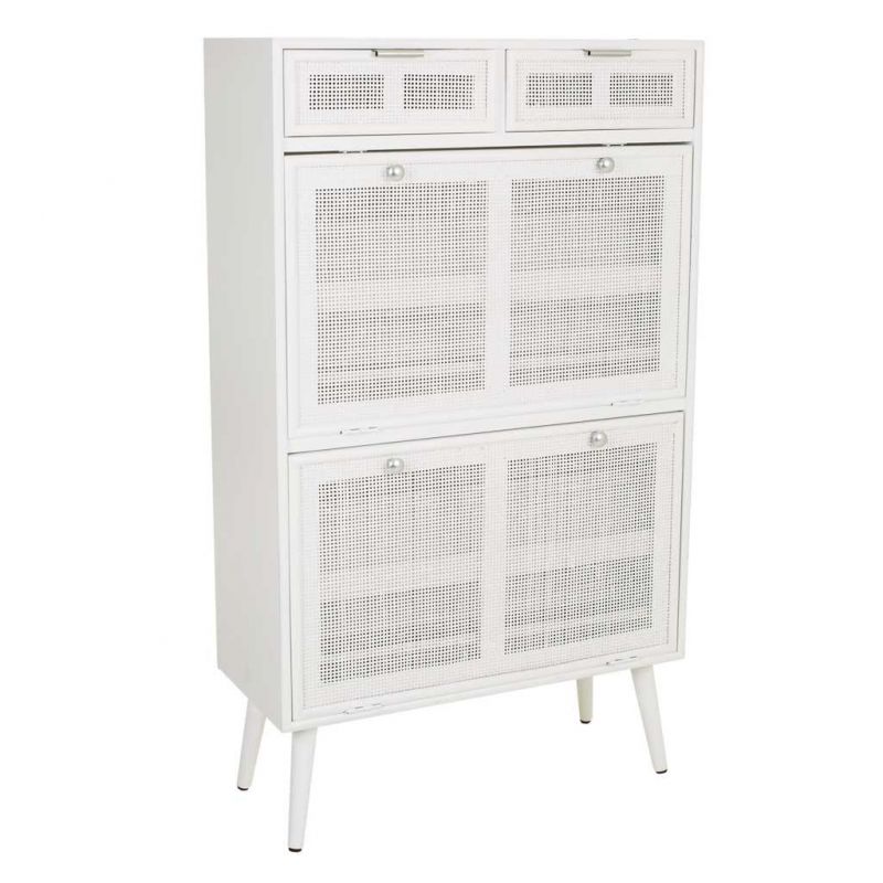 WHITE WOOD AND BAMBOO SHOES CABINET