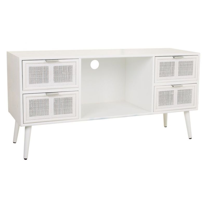 WHITE WOOD AND BAMBOO TV CABINET